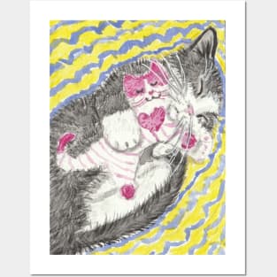 Sleeping kitten cat pink kitty toy Posters and Art